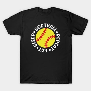 Eat Sleep Softball Repeat Girls Softball Mom Cute Funny T-Shirt